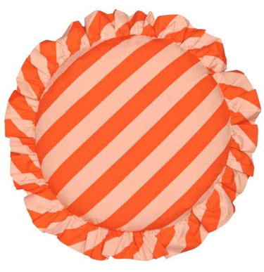 Tomato Stripe Round Ruffle Cushion
